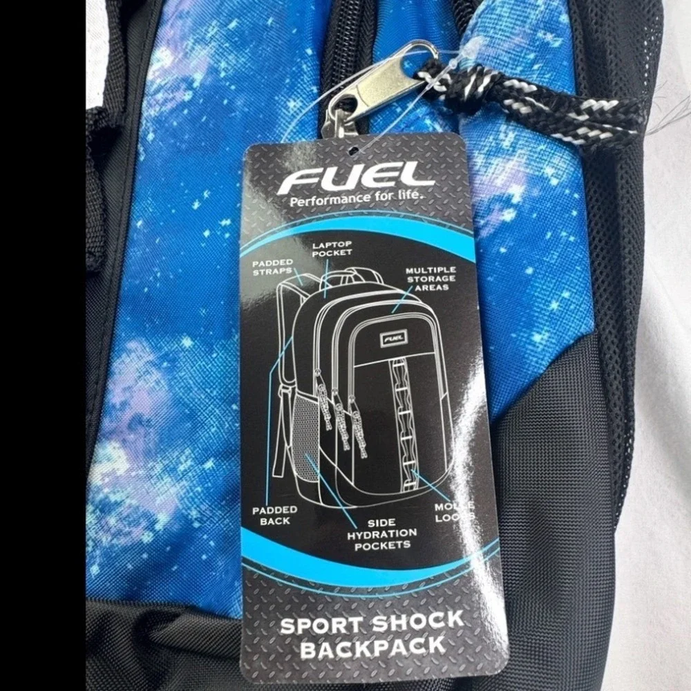 Fuel Sport Shock Backpack Blue Galaxy Nebula Print Laptop Pocket GX5 110481 NWT